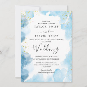 Convite de Casamento Aquarela Azul