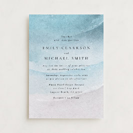 Convite de Casamento Aquarela Azul Costa