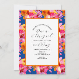 Convite de Casamento Aquarela Azul Florais