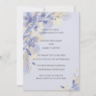 Convite de Casamento Aquarela Azul Lavanda