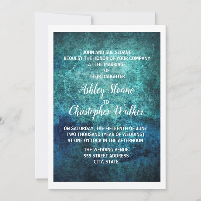 Convite de Casamento Aquarela Azul Marinho Verde Á (Frente)