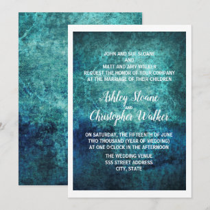 Convite de Casamento Aquarela Azul Marinho Verde Á