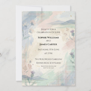 Convite de Casamento Aquarela Azul Pastel Rosa