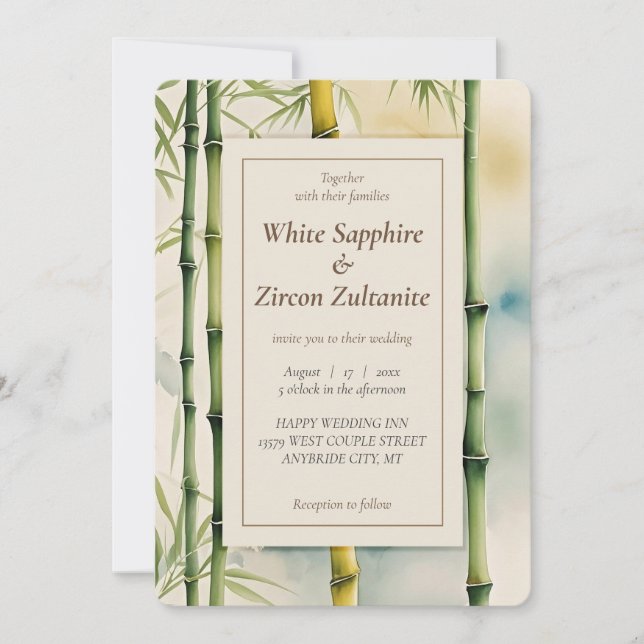 Convite de Casamento Aquarela Bambu Zen (Frente)