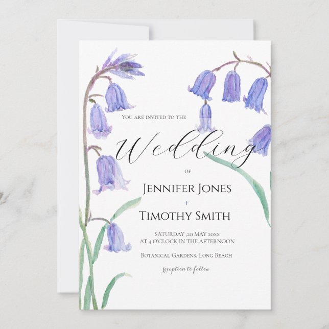 convite de casamento aquarela bluebell (Frente)