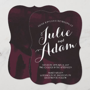 Convite de Casamento Aquarela Borgonha e Preto