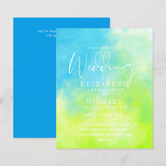 Convite de Casamento Aquarela BUDGET Aqua Oceano P (Frente/Verso)