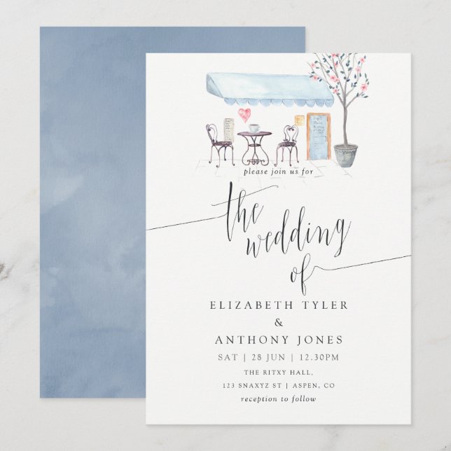 Convite de Casamento Aquarela Café Paris (Frente/Verso)