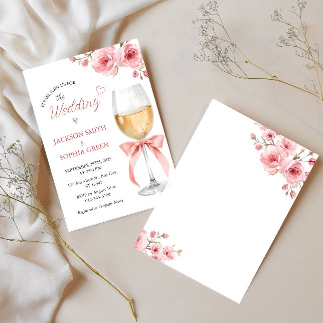 Convite de Casamento Aquarela Cálice de Vinho Flor (Criador carregado)