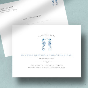 Convite de Casamento Aquarela Cavalo-Marinho Azul