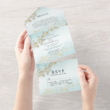 Convite de Casamento Aquarela com Brilho Dourado M