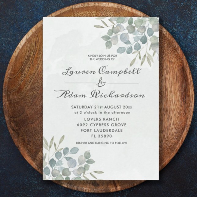 Convite de Casamento Aquarela com Eucalipto Verde (Criador carregado)