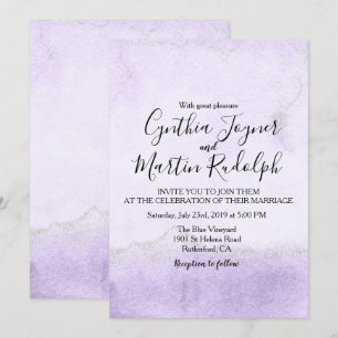 Convite de Casamento Aquarela com Glitter Lavanda