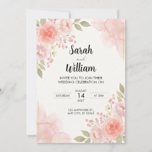 Convite de Casamento Aquarela Coral Rose Gold Line