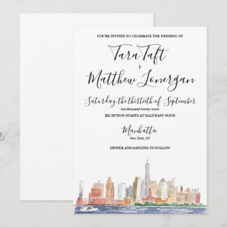 Convite de Casamento Aquarela da Cidade de Nova Yo