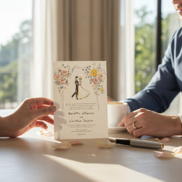 Convite de Casamento Aquarela de Casal com Arco Fl
