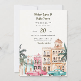 Convite de Casamento Aquarela de Havana Cuba
