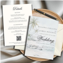 Convite de Casamento Aquarela de Palmeira de Praia