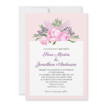 Convite de Casamento Aquarela de Peônias Rosa Eleg