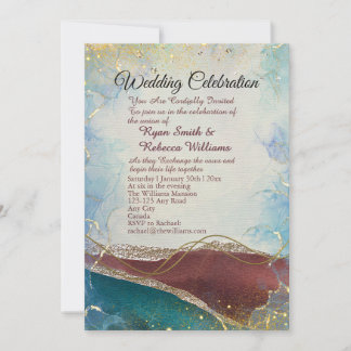 Convite de Casamento Aquarela Dourado Castanho Fer