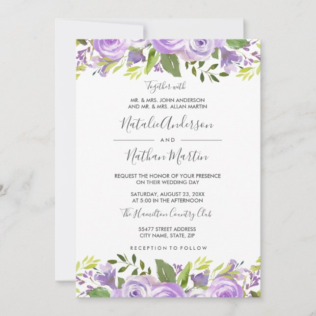 Convite de Casamento Aquarela Flor de Rosa Floral  (Frente)