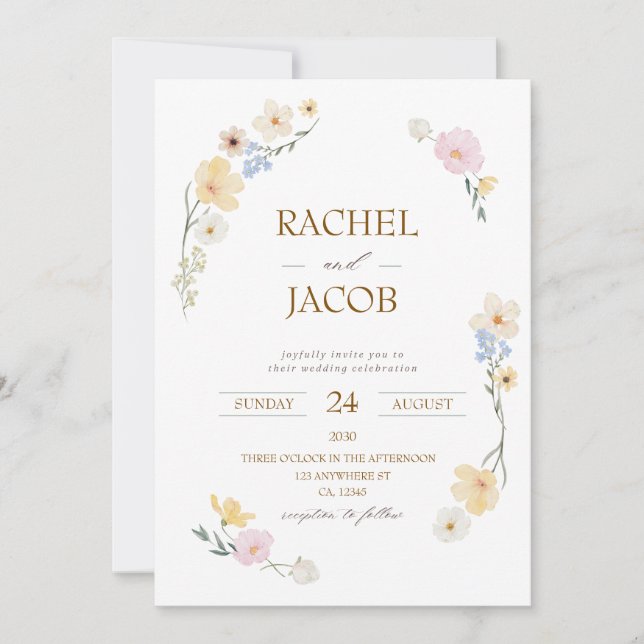 Convite de Casamento Aquarela Floral Branco (Frente)