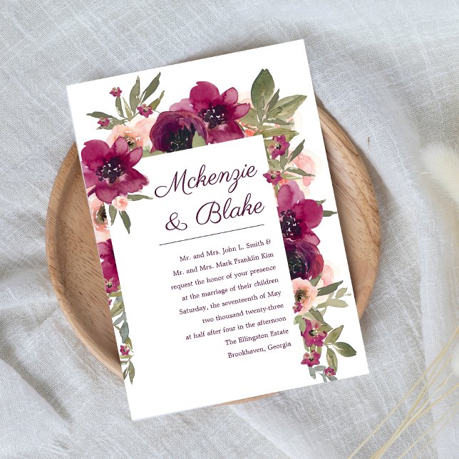 Convite de Casamento Aquarela Floral Marrom Rosa (Criador carregado)