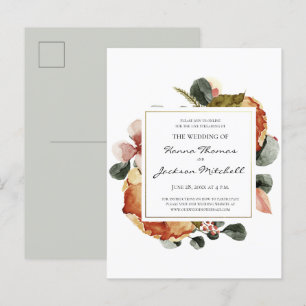 Convite de Casamento Aquarela Floral Outono Rústic