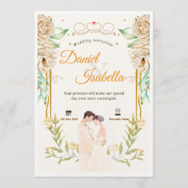 Convite de Casamento Aquarela Floral Verde Bege