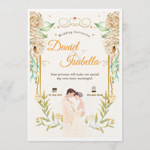 Convite de Casamento Aquarela Floral Verde Bege