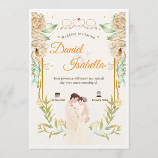 Convite de Casamento Aquarela Floral Verde Bege
