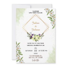 Convite de Casamento Aquarela Floral Verde Branco