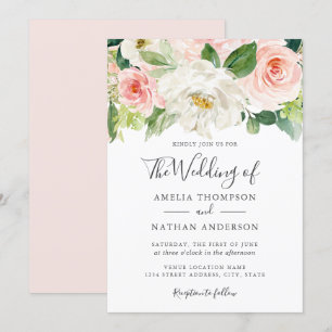 Convite de Casamento Aquarela Flores Rosadas