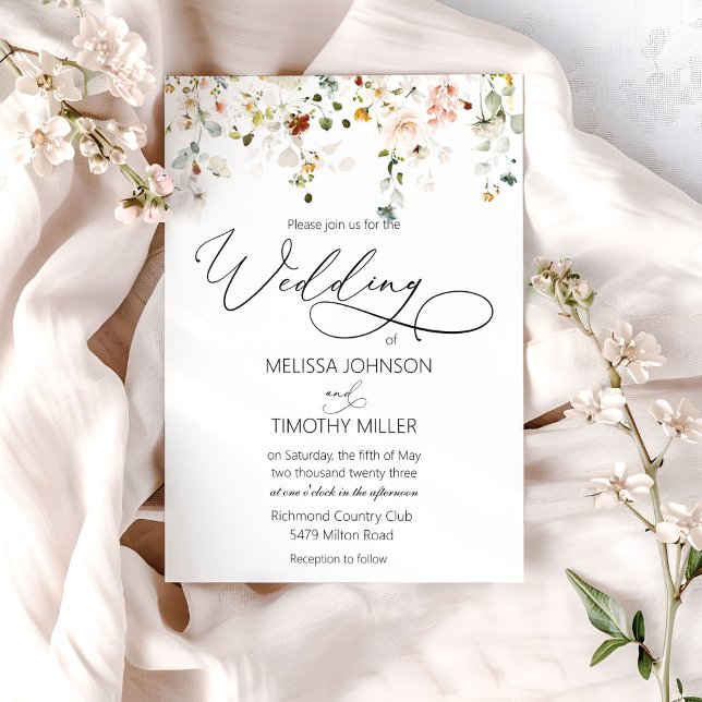 Convite de Casamento Aquarela Flores Silvestres (Criador carregado)