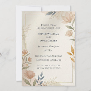 Convite de Casamento Aquarela Folha Pastel