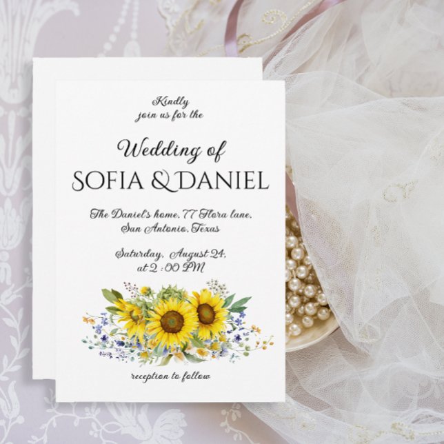 Convite de casamento aquarela girassol azul (Criador carregado)