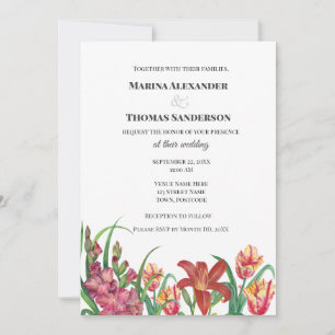 Convite de Casamento Aquarela Gladiolos Lírio Tuli
