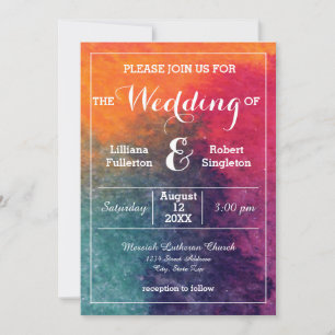 Convite de Casamento Aquarela Laranja Azul Rosa
