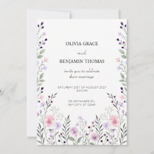 Convite de Casamento Aquarela Lilás Pensia