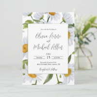 Convite de Casamento Aquarela Margaridas Brancas