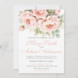 Convite de Casamento Aquarela Peônia Rosa
