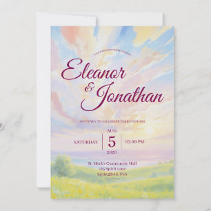 Convite de Casamento Aquarela Pôr do Sol de Beleza