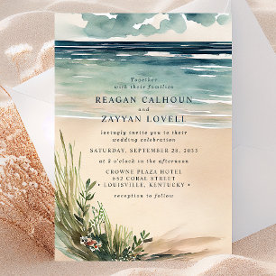 Convite de Casamento Aquarela Praia Oceânica