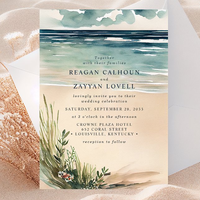 Convite de Casamento Aquarela Praia Oceânica (Criador carregado)