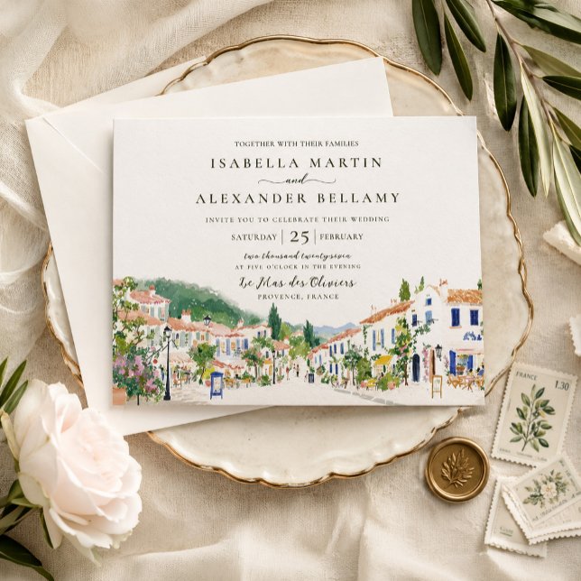 Convite de Casamento Aquarela Provença (Criador carregado)