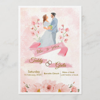 Convite de Casamento Aquarela Rosa e Creme