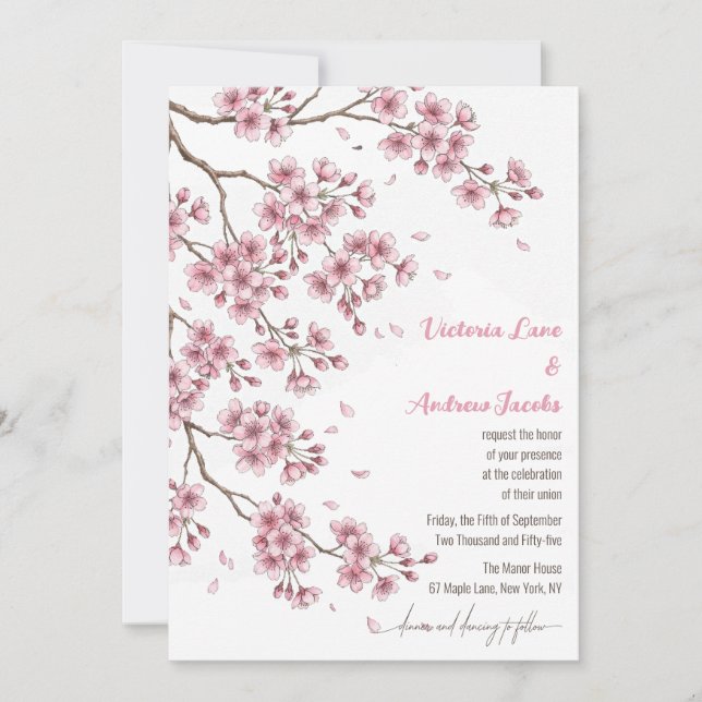 Convite de Casamento Aquarela Sakura (Frente)