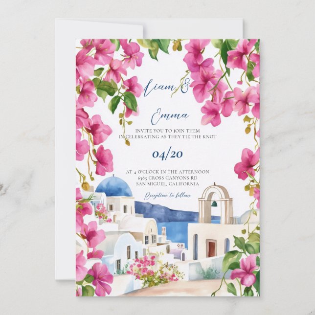 Convite de Casamento Aquarela Santorini (Frente)