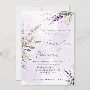 Convite de Casamento Aquarela Verde Lavanda Salvia