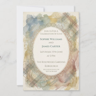 Convite de Casamento Aquarela Xadrez Pastel